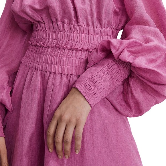 COUNTRY ROAD Linen Gathered Detail Long Sleeve Midi Dress - Picture 5 of 6